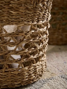 Ensemble de 3 paniers ronds en jonc de mer tressé à la main, paniers de rangement, vente en gros, écologiques, fabriqués au Vietnam - Product Image 3