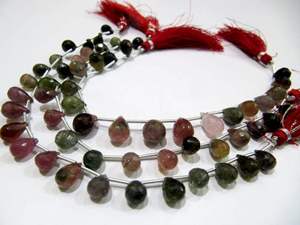 Cadena de Turmalina Multicolor Natural en Forma de Gota Facetada, 8 Pulgadas de Largo - Product Image 4