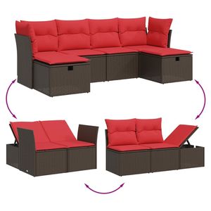 Juego de sofás de ratán sintético marrón para patio, 6 piezas, con cojines, sofás de jardín - Product Image 3