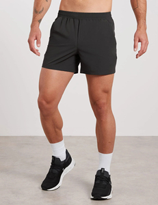Shorts de sport noirs pour hommes, séchage rapide, taille élastique, longueur mi-cuisse, pour la gym, le fitness et l'entraînement - Product Image 1