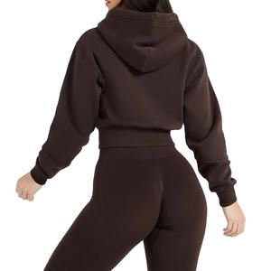 Wholesale Custom LOGO High Quality <b>Women</b> Blank Full <b>Zip</b> <b>up</b> Drawstring Soft Fleece Oversized Lounge Cropped Zipper Hoodie 2026 - Product Image 5