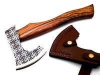Hache à double lame personnalisée faite à la main, tête de tomahawk en acier à haute teneur en carbone, manche en bois de rose, étui en cuir fin, gravure au laser, noir