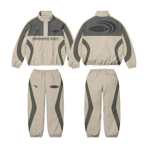 เสื้อแจ็คเก็ตผ้าฝ้ายสีแดงแบบกำหนดเองได้  สำหรับทุกเพศ ระบายอากาศได้ดี กันลม  ไซส์ใหญ่  ลายทาง  คอตั้ง  เสื้อแจ็คเก็ตสำหรับเล่นกีฬา - Product Image 4