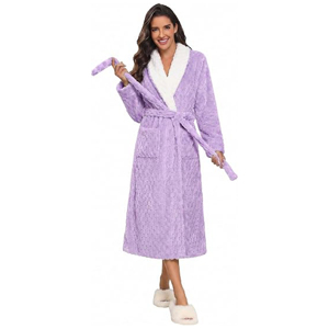 Albornoz de Felpa Suave para Mujer con Logotipo Personalizado, Cuello de Sherpa, Largo, Cálido para Invierno, Ropa de Dormir para Spa, Venta al por Mayor - Product Image 1
