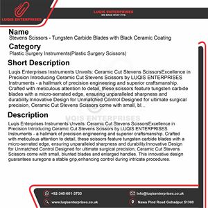 กรรไกรสตีเวนส์ ใบมีดทังสเตนคาร์ไบด์ เคลือบเซรามิกสีดำ เครื่องมือผ่าตัด ตัดได้อย่างแม่นยำ อุปกรณ์การแพทย์แบบใช้ซ้ำได้ - Product Image 5