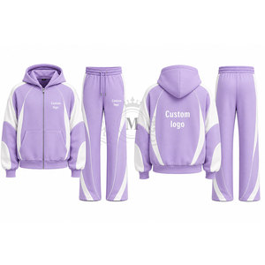 Conjunto Deportivo Personalizado con Logotipo, Color Morado y Blanco, Sudadera con Capucha y Cierre Completo, Pantalones de 450 g/m² - Product Image 5