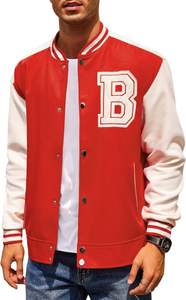 Men's Wool Varsity <b>Jacket</b> Stand Collar Letter <b>Patch</b> Bomber <b>Jacket</b> Breathable Quick Dry Casual Winter Outerwear - Product Image 2