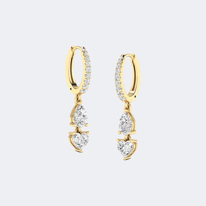 1.40 CTW Pearand Round and Heart Diamond Two-<b>Stone</b> Linear Huggie Dangle Earrings - Product Image 4