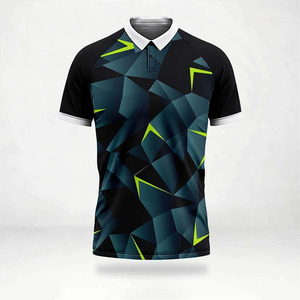 Maillot de football unisexe noir et jaune à imprimé géométrique, manches courtes, col rabattu, en coton anti-humidité, coupe classique, logo avant - Product Image 2