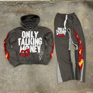 Ensemble de survêtement pour homme Only Talking Money, marron, sweat à capuche avec cordon de serrage et pantalon, hiver, uni, longueur intégrale, en coton - Product Image 5