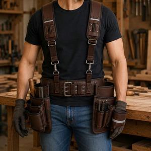 Premium leather construction tool pouch belt with multiple compartments hammer <b>holder</b> durable <b>stitching</b> and adjustable for sale - Product Image 6