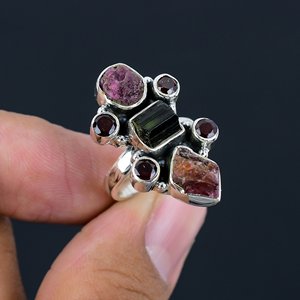 Anillos de Turmalina Natural Multicolor Antiguos de Lujo para Mujer, Plata de Ley 925, Joyería Hecha a Mano, Venta al Por Mayor, Fabricante, Los Mejores - Product Image 4