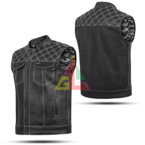 Gilet de moto en cuir de mouton véritable fait main, style vintage, broderie personnalisée, imperméable, respirant, style cruiser - Product Image 4