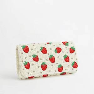 Sac à main ALI FASHION ART fait main en perles de verre rectangulaires, motif rose, vert et lime, broderie polyester, fond textile lavable - Product Image 1
