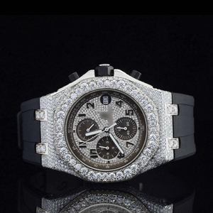 Montre-bracelet automatique analogique pour homme avec grand diamant moissanite serti clos, cadran à échelle mixte et bracelet en caoutchouc noir 41 mm – Tendance masculine - Product Image 5