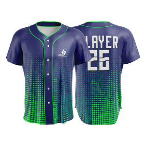 Camiseta de Béisbol Personalizada de Manga Corta con Estampado Sublimado de Secado Rápido Unisex para Adultos para Todas las Temporadas con Patrón Morado y Azul y Logotipo Personalizado en la Parte Delantera - Product Image 4