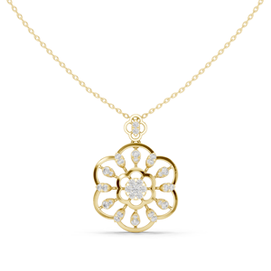 Colgante de Diamantes con Halo Floral Chapado en Oro Amarillo de 14K, con Brillo de Pétalos y Diseño de Flor Eterna - Collar Moderno para Mujer - Product Image 2