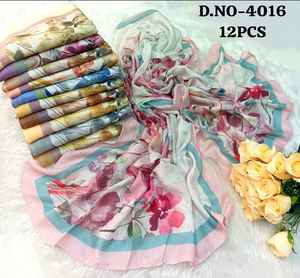 ผ้าพันคอไหมพรมผสมผ้าชีฟองลายดอกไม้ ผ้าซาตินผสมโพลีเอสเตอร์ สไตล์ฮิญาบ สำหรับฤดูหนาว พร้อมผ้าแคนวาส เนื้อนุ่ม ระบายอากาศได้ดี - Product Image 3