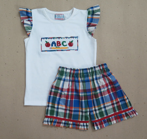 ชุดเดรสลายสก๊อตสำหรับเด็ก ปักลายตัวอักษร ABC ลายแอปเปิ้ล - Product Image 3