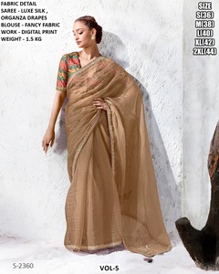 Sari de Seda de Lujo con Drapeados de Organza, Blusa con Estampado Digital, Traje Tradicional Indio para Bodas, Largo hasta el Suelo, para Mujer, S-2358 - Product Image 4