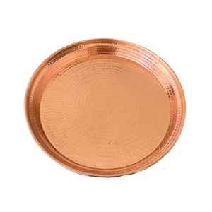 Plateau de service rond en cuivre martelé fait main avec poignées, plat décoratif en métal pour aliments, fruits, fromages, hôtels et restaurants - Product Image 6