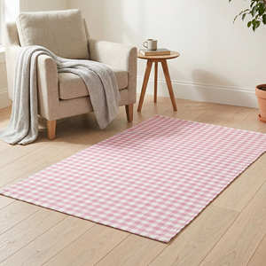 Alfombra de Área Rectangular de Algodón a Cuadros Rosa y Blanco 4x8, Tejido Plano, Lavable, para Comedor y Dormitorio, La Mejor Opción para el Hogar - Product Image 1