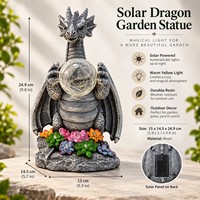 Statue décorative de jardin Dragon en gros, tenant une boule de cristal lumineuse, avec accent solaire pour la décoration