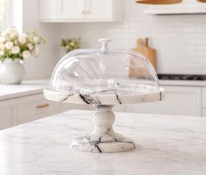 Cúpula para Pastel de Mármol Premium con Tapa de Vidrio Transparente para Servir Pasteles, Repostería y Postres de Forma Elegante - Product Image 2