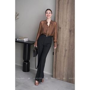 Pantalon en jean doux taille haute coupe bootcut pour femme Q531, amincissant, extensible, livraison rapide - Product Image 2
