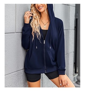 Nouvelle collection – Sweat à capuche zippé décontracté et confortable pour femme, 100 % coton, manches longues, col rond, épaules tombantes, couleur unie – Meilleur prix - Product Image 5