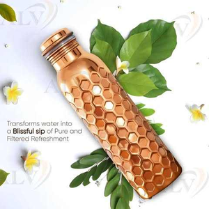 Premium pure copper water <b>bottle</b> for home office gym use made with traditional design and ecofriendly sustainable build - Product Image 3