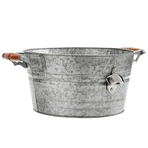 Bac à boissons en métal galvanisé de qualité supérieure avec poignées en bois et ouvre-bouteille intégré, résistant à la rouille, étanche, grand seau à glace - Product Image 1