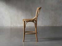 Tabouret de bar moderne en teck massif avec dossier croisé et rotin naturel tressé, résistant à l'eau, pour extérieur, bar à domicile, salle à manger, restaurant, salon