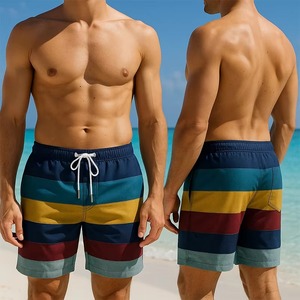 Men's Washed Swimming <b>Trunks</b> <b>Boxer</b> Style Fashionable Back Bag Design Breathable Waterproof Quick Dry Drawstring Closure - Product Image 3
