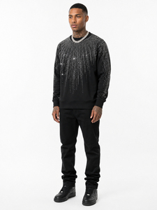 Sweat-shirt à col rond pour homme avec strass, style hip-hop, coupe ample, tricoté noir, coupe classique, pour l'automne, sweats à capuche avec strass - Product Image 1