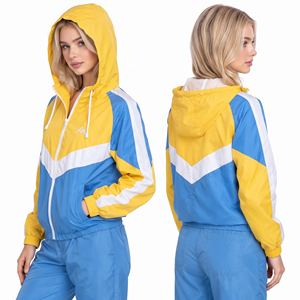 <b>Women</b> Embroidered Logo Hooded Windbreaker <b>Jacket</b> Front Pockets Elastic Waist Hem Ladies Outdoorwear Waterproof Zipper Hoodie - Product Image 4