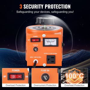 Trasformatore di Tensione Variabile Automatico 500VA, 3.84 Amp, Ingresso 110V, Uscita 0-130V, Regolatore di Tensione AC con 4 Stabilizzatori Extra - Product Image 4