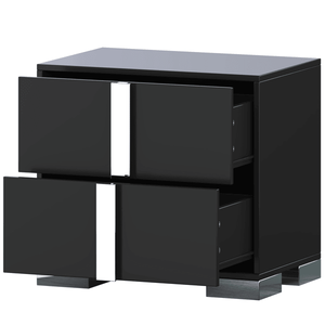 Elegant Modern Nightstand with Metal Handle Black <b>Mirrored</b> <b>Bedside</b> <b>Table</b> 2 Drawers for Bedroom Living Room for Home Apartment - Product Image 3