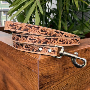 Luxury Genuine Leather Dog Harness Hand Tooled Personalized Pet Accessories-Cowhide Traffic Lead for Dog Training - Product Image 4