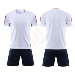 Conjunto de Camiseta de Fútbol Blanca para Hombre con Rayas Rojas, Manga Corta, Uniforme de Poliéster que Absorbe la Humedad para Adultos, Todas las Temporadas - Product Image 1