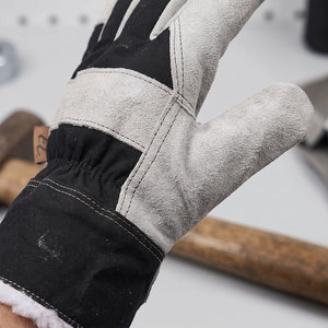 Gants de travail de sécurité robustes en cuir de vachette pleine fleur, certifiés CE, épaisseur 11 oz, dos perforé, doublure en tissu polaire de coton - Product Image 4