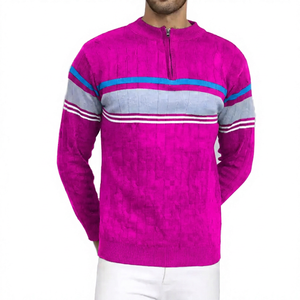 Suéter de Punto con Cierre de Cremallera de un Cuarto, Azul Marino a Rayas, para Hombre, Corte Regular, Estilo Casual para Otoño - Product Image 3
