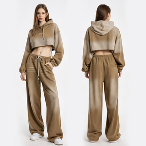 Ensemble de survêtement décontracté 2 pièces pour femme 2026 : Hoodie court et pantalon large délavé à l'acide – Collection Streetwear et Lounge - Product Image 1