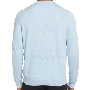 Men's <b>Light</b> <b>Blue</b> 100% Cotton Crew Neck Sweatshirt Pullover Knitted Sweater Front Logo Print Regular Fit Winter Wear OEM Service - Product Image 2