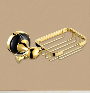 Porte-savon élégant en fil d'or avec un élément mural moderne style marbre noir, disponible à prix de gros. - Product Image 1