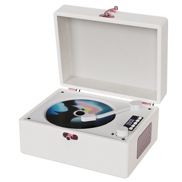 2024 New Turntable Compact Rechargeable Hifi Retro Portable Bluetooth CD Player With Speakers FM Radio MP3 USB