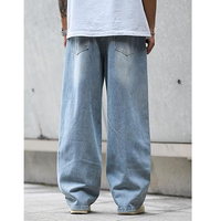 ARTIST IDNSUTRY Jeans de mezclilla lavados a la piedra de pierna ancha para hombre, corte holgado, cintura media, estilo casual