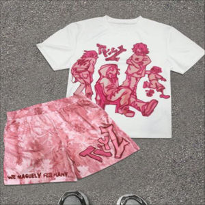 เสื้อยืดผ้าฝ้ายถักสไตล์วินเทจสำหรับผู้ชาย ชุดลำลองใส่สบายระบายอากาศดี เสื้อยืดสตรีทแวร์ลายกราฟิก DTG แบบสั่งทำได้ กางเกงขาสั้นทรงโอเวอร์ไซส์ฟอกสีซันอะซิด - Product Image 4