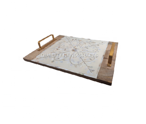 Ramadan Style arabe spécial taille et couleur personnalisables incrustation de nacre en bois décor à la maison vadrouille plateau de service fabriqué en Inde - Product Image 4
