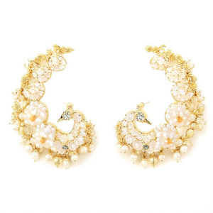 Peacock Style Ear Cuff with Zircon Pearl Diamond Accents in 18K Gold Plating Oxidized Polish Finish Regular Length - Product Image 3